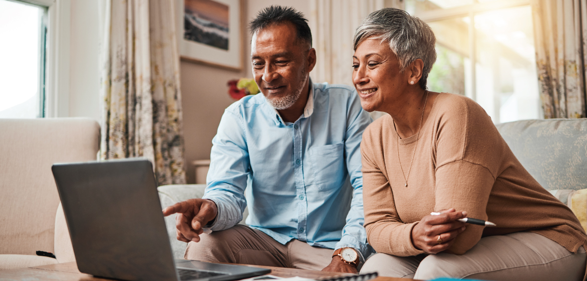 Couple looking at computer